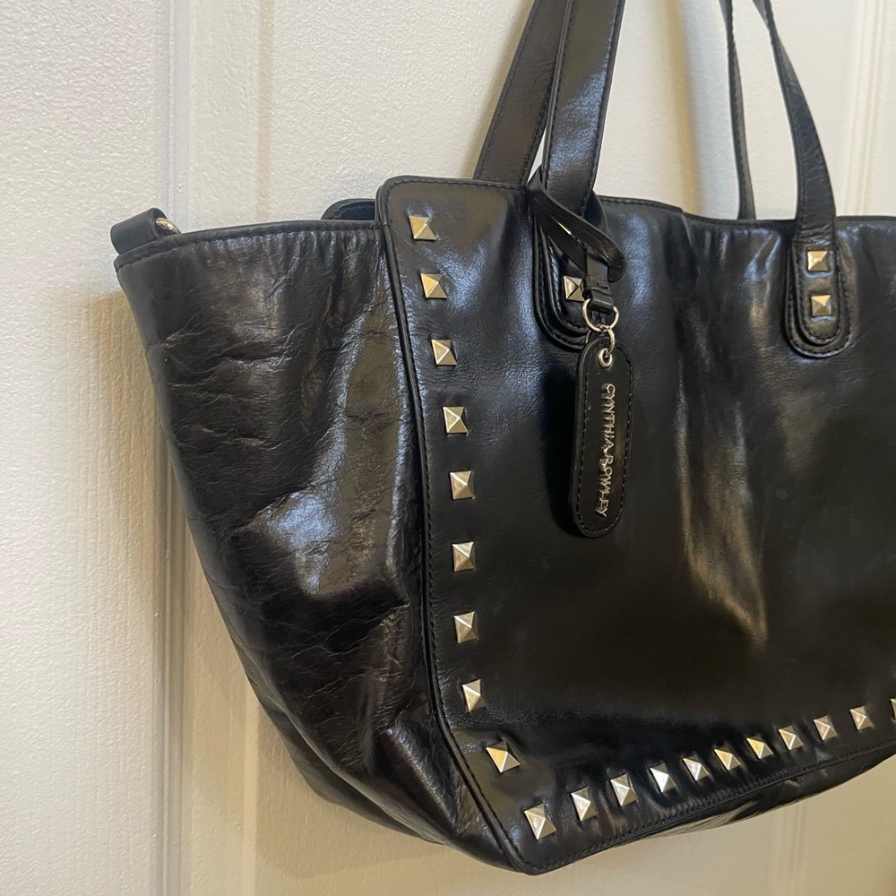 Cynthia Rowley Black Leather Tote with Silver Studs - Picture 2 of 10